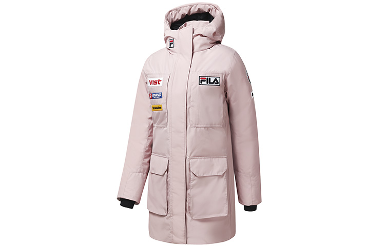 (Women) FILA  Long Down Jacket Pink - Embroidered Logo, Windproof & Insulated. A11W246910F-PK