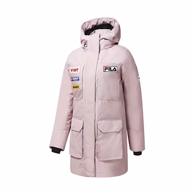 (Women) FILA Long Down Jacket Pink - Embroidered Logo, Windproof & Insulated. A11W246910F-PK