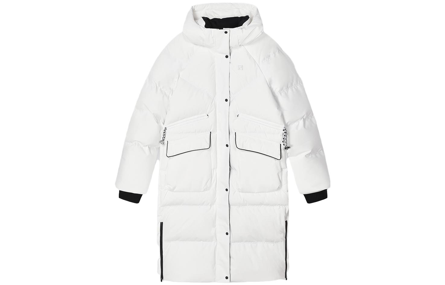 (Women) FILA  Long Down Jacket Plain White Hooded Casual Warm Coat. F11W344912F-WT
