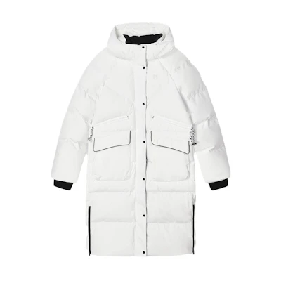 (Women) FILA Long Down Jacket Plain White Hooded Casual Warm Coat. F11W344912F-WT