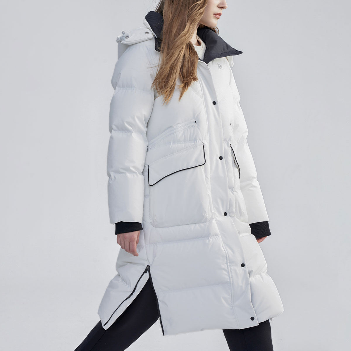 (Women) FILA  Long Down Jacket Plain White Hooded Casual Warm Coat. F11W344912F-WT 圖 5