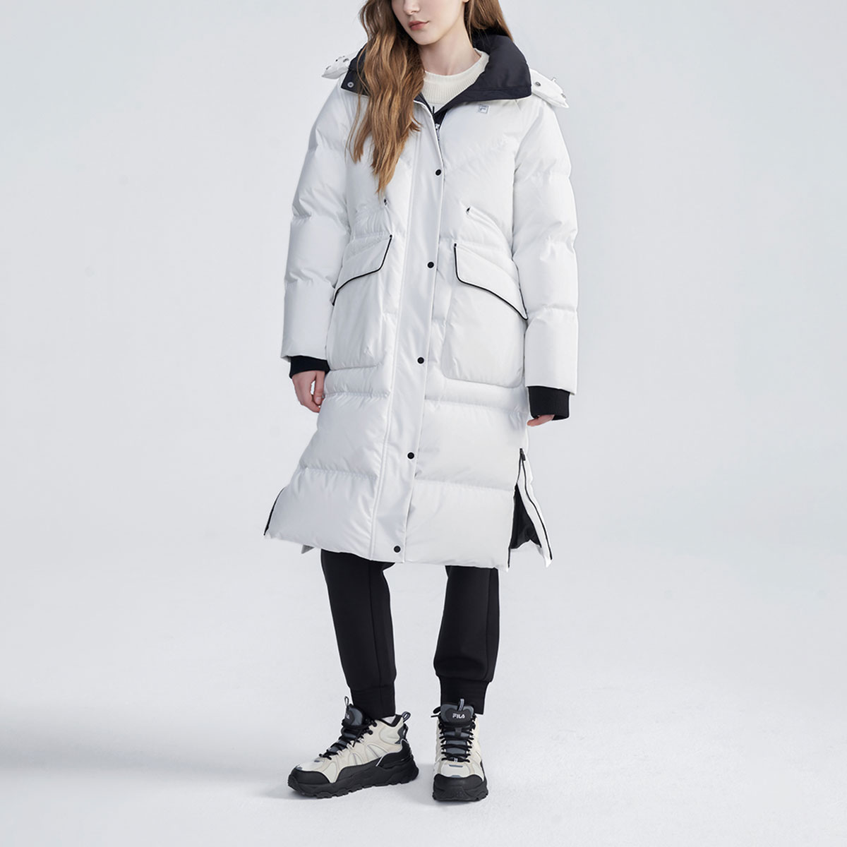 (Women) FILA  Long Down Jacket Plain White Hooded Casual Warm Coat. F11W344912F-WT 圖 6