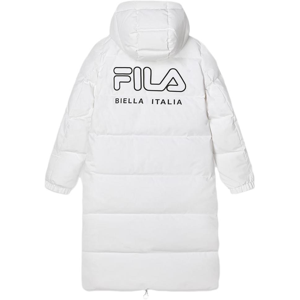 (Women) FILA  Long Down Jacket with Logo Print Hoodie in Standard White. F61W349906A-WT