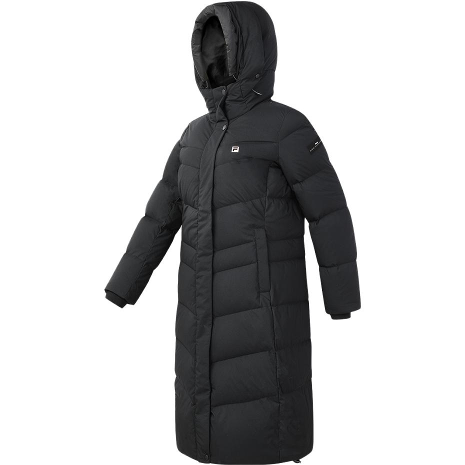 (Women) FILA  Long Fitness Hooded Coat Down Jacket - Solid Black. A11W341909FBK 圖 2