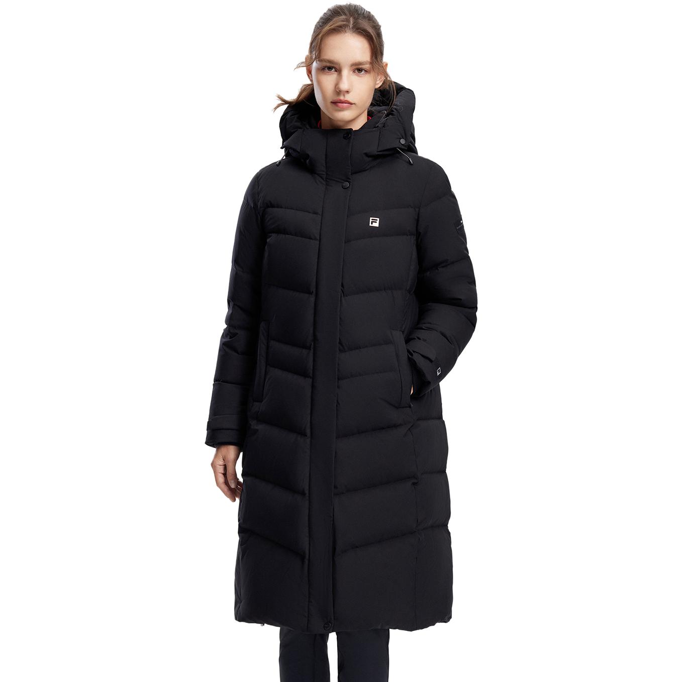 (Women) FILA  Long Fitness Hooded Coat Down Jacket - Solid Black. A11W341909FBK 圖 4