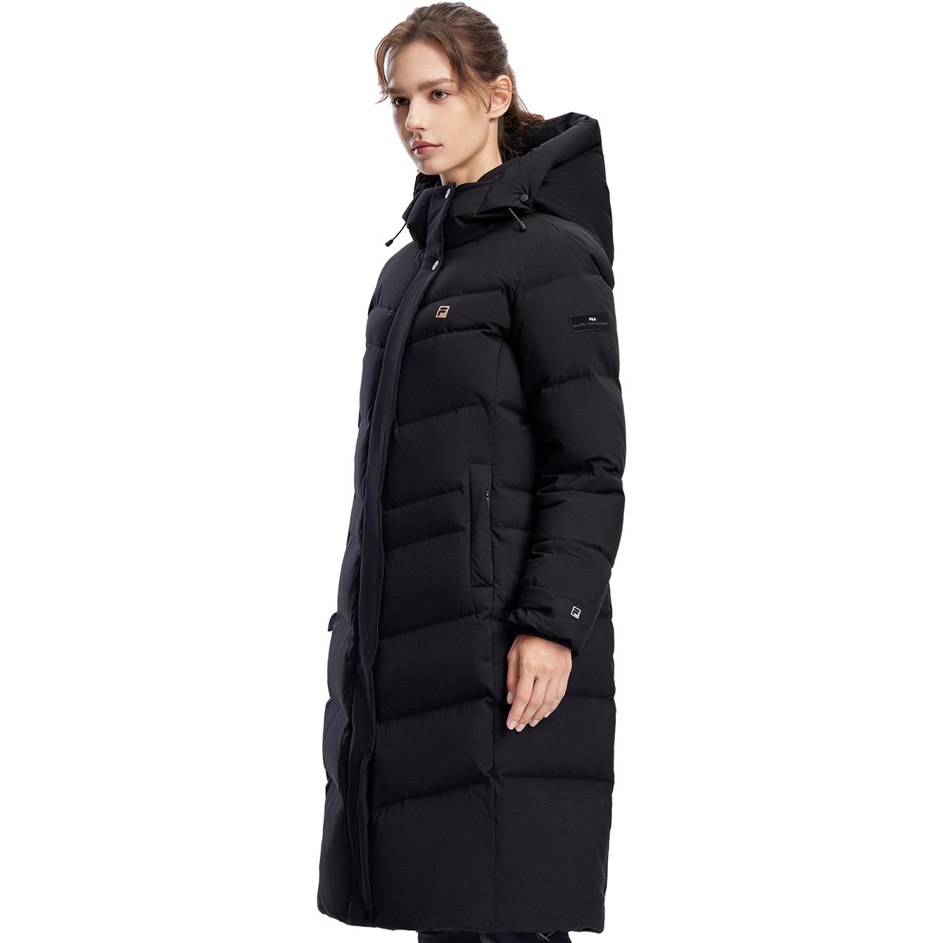 (Women) FILA  Long Fitness Hooded Coat Down Jacket - Solid Black. A11W341909FBK 圖 5