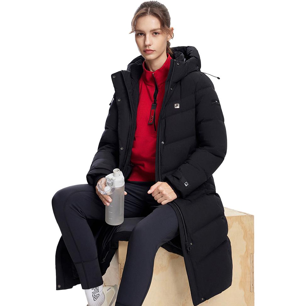 (Women) FILA  Long Fitness Hooded Coat Down Jacket - Solid Black. A11W341909FBK 圖 6