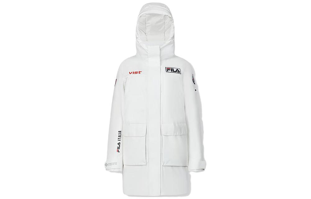 (Women) FILA  Long Hooded Down Coat with Zipper Letter Design in White Jade. A11W346905F-WT