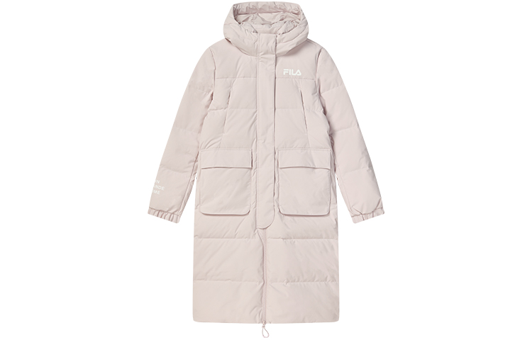 (Women) FILA  Long Hooded Down Jacket Winter Misty Pink Minimalist Style. F11W249906F-LP
