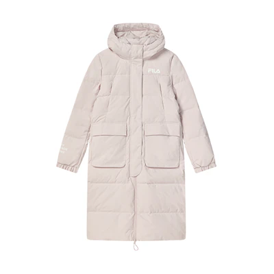 (Women) FILA Long Hooded Down Jacket Winter Misty Pink Minimalist Style. F11W249906F-LP