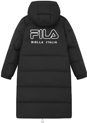 (W) FILA 黑色長版連帽羽絨外套附標誌印刷. F61W349906A-BK Lookbook (W) FILA 黑色長版連帽羽絨外套附標誌印刷. F61W349906A-BK