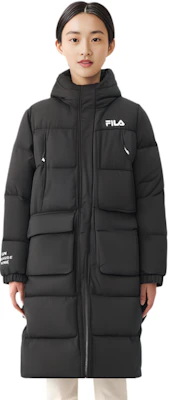 (W) FILA 黑色長版連帽羽絨外套附標誌印刷. F61W349906A-BK Purchase (W) FILA 黑色長版連帽羽絨外套附標誌印刷. F61W349906A-BK
