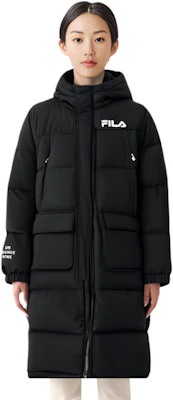 (W) FILA 黑色長版連帽羽絨外套附標誌印刷. F61W349906A-BK Details for (W) FILA 黑色長版連帽羽絨外套附標誌印刷. F61W349906A-BK