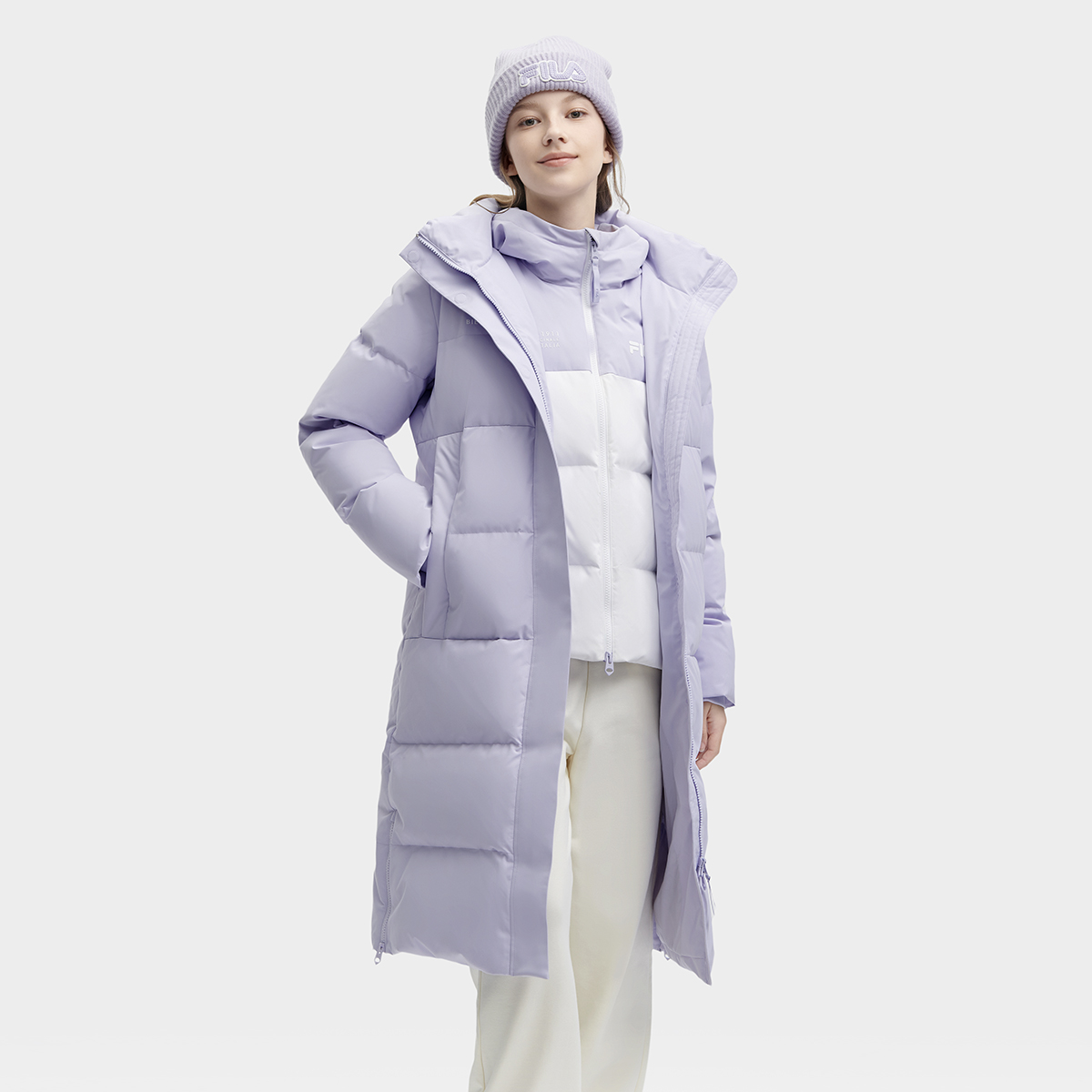 Purchase (Women) FILA  Long Hooded Lavender Down Coat - Waterproof, Windproof & Warm. F11W349910F-PU