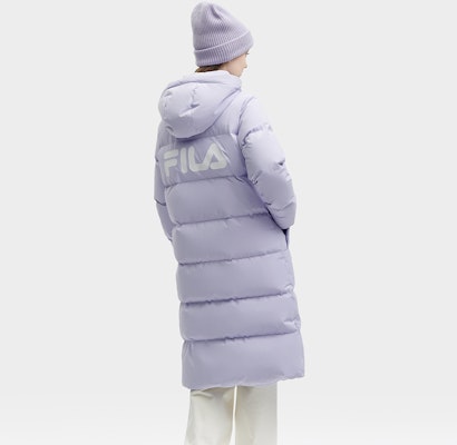 (Women) FILA Long Hooded Lavender Down Coat - Waterproof, Windproof & Warm. F11W349910F-PU Details for (Women) FILA Long Hooded Lavender Down Coat - Waterproof, Windproof & Warm. F11W349910F-PU