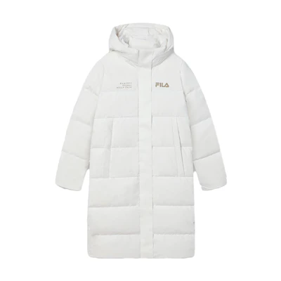 (Women) FILA Long Hooded Thick Overcoat Down Jacket - White. F11W349910F-WT