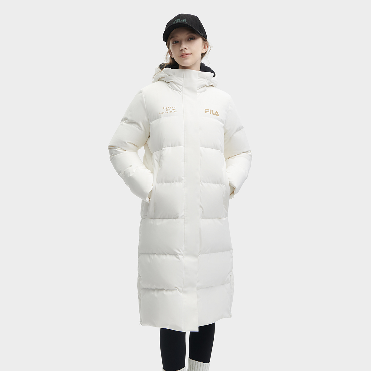 Shop (Women) FILA  Long Hooded Thick Overcoat Down Jacket - White. F11W349910F-WT