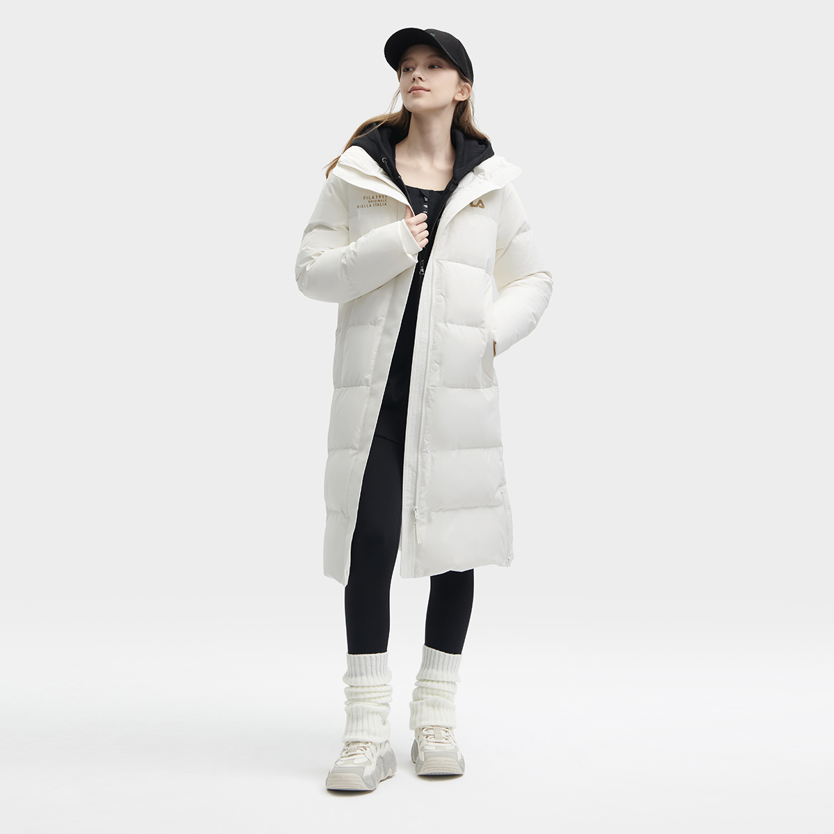 Purchase (Women) FILA  Long Hooded Thick Overcoat Down Jacket - White. F11W349910F-WT