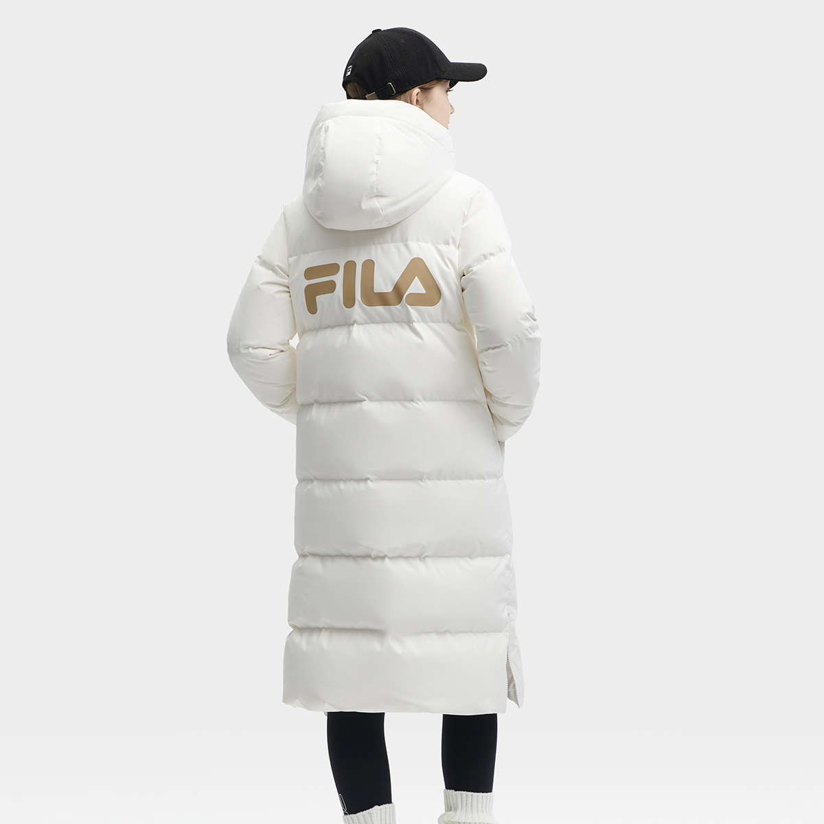 Details for (Women) FILA  Long Hooded Thick Overcoat Down Jacket - White. F11W349910F-WT