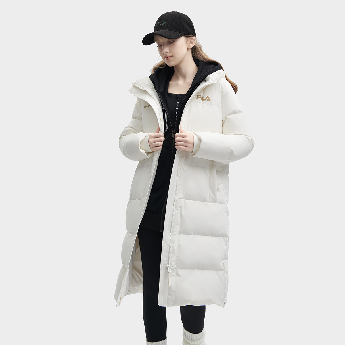 Sizing (Women) FILA  Long Hooded Thick Overcoat Down Jacket - White. F11W349910F-WT