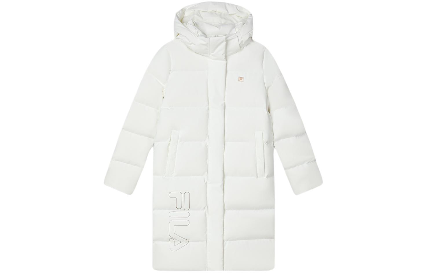 (Women) FILA  Long Logo Printed Hooded Casual Down Jacket in Off-White. F11W347901F-WT 圖 2
