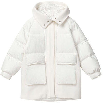 (Women) FILA Milk White Loose Fit Hooded Down Jacket for Winter Warmth. F11W244907F-IV Buy (Women) FILA Milk White Loose Fit Hooded Down Jacket for Winter Warmth. F11W244907F-IV