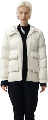 (Women) FILA Milk White Loose Fit Hooded Down Jacket for Winter Warmth. F11W244907F-IV Shop (Women) FILA Milk White Loose Fit Hooded Down Jacket for Winter Warmth. F11W244907F-IV