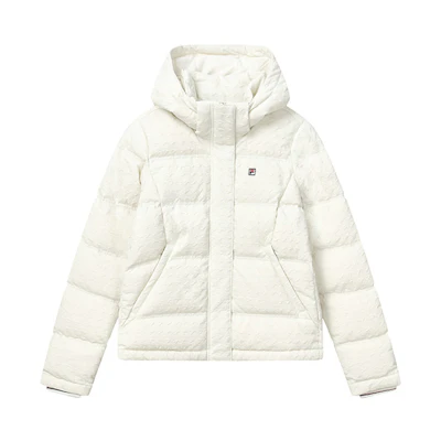 (Women) FILA Minimalist White Hooded Down Jacket for Casual and Commuting. F11W241909FIV