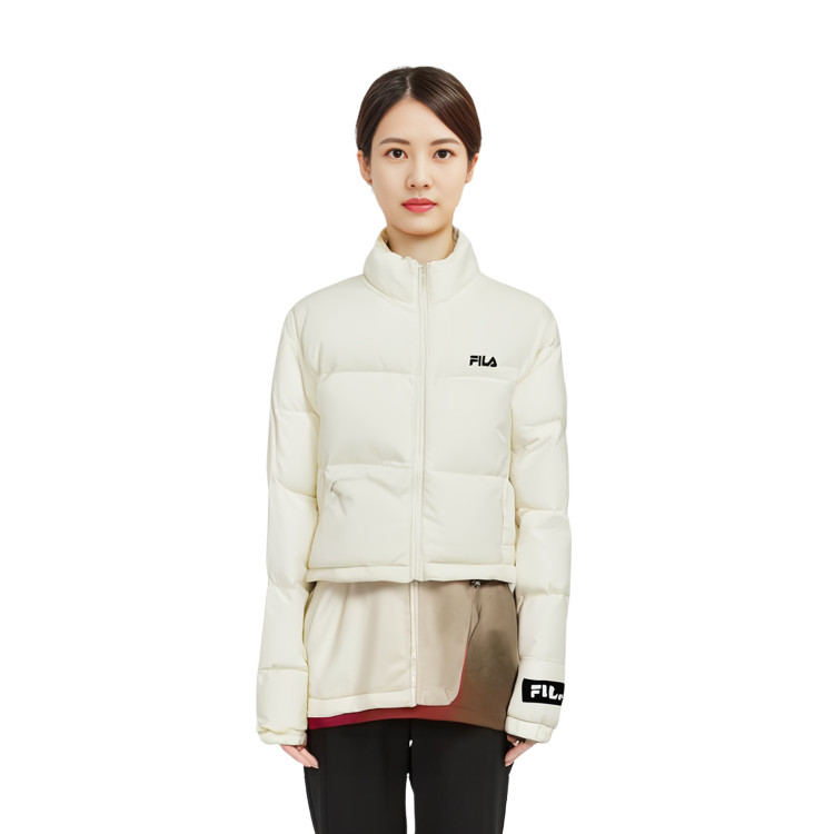 Shop (Women) FILA  Off-White Puffer Jacket with Logo, Zip-Up, Windproof and Warm. F51W349901FIV
