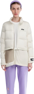 (Women) FILA Off-White Puffer Jacket with Logo, Zip-Up, Windproof and Warm. F51W349901FIV 1