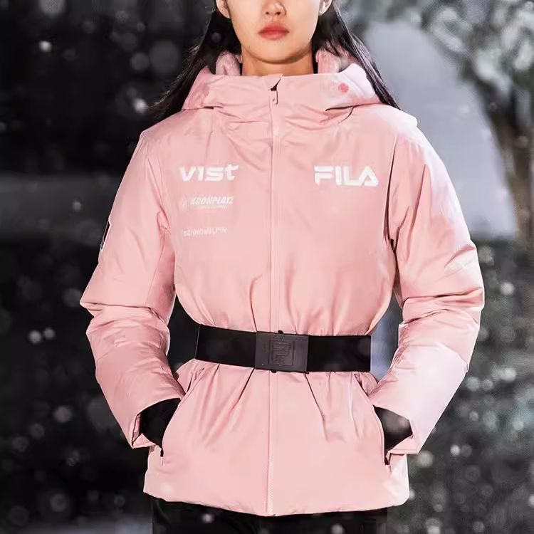 Details for (Women) FILA  Pink Logo Goose Down Hooded Windproof Winter Jacket. A11W246909F-PK