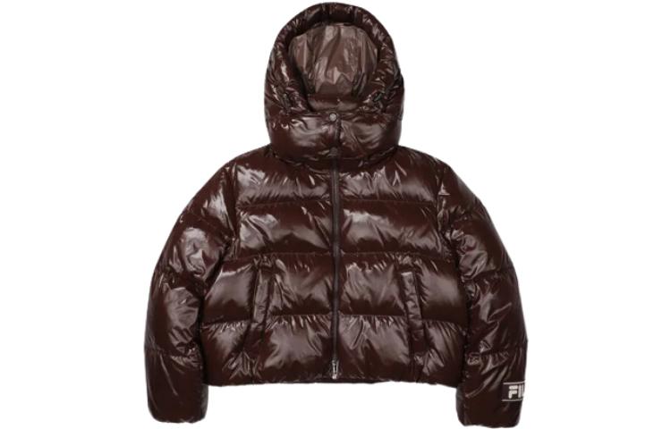 (Women) FILA  Short Down Jacket with Detachable Hood in Solid Dark Brown. FS2DJF4161F-DBN