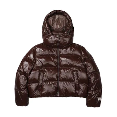 (Women) FILA Short Down Jacket with Detachable Hood in Solid Dark Brown. FS2DJF4161F-DBN