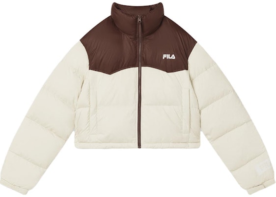 (W) 휠라 숏 스탠드 칼라 컬러블록 푸퍼 자켓 - 밀 베이지. F51W349902F-BG Buy (W) 휠라 숏 스탠드 칼라 컬러블록 푸퍼 자켓 - 밀 베이지. F51W349902F-BG