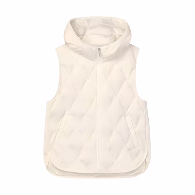 (Women) FILA Solid Color Hooded Casual Loose Down Vest Misty White. F11W344926F-IV