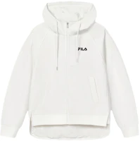 (Women) FILA Solid Color Knit Hooded Casual Jacket Cloud Mushroom White. F11W418502F-WT (Women) FILA Solid Color Knit Hooded Casual Jacket Cloud Mushroom White. F11W418502F-WT