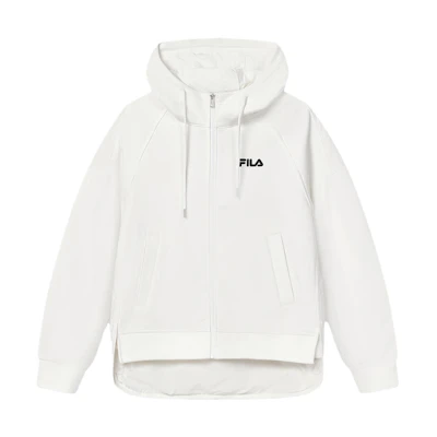 (Women) FILA Solid Color Knit Hooded Casual Jacket Cloud Mushroom White. F11W418502F-WT