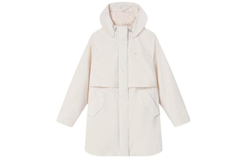 (Women) FILA  Solid Color Zip-Up Hooded Detachable Cotton Jacket Misty White. F11W414904F-IV
