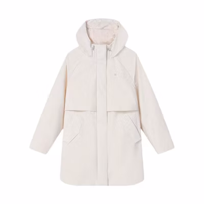 (Women) FILA Solid Color Zip-Up Hooded Detachable Cotton Jacket Misty White. F11W414904F-IV