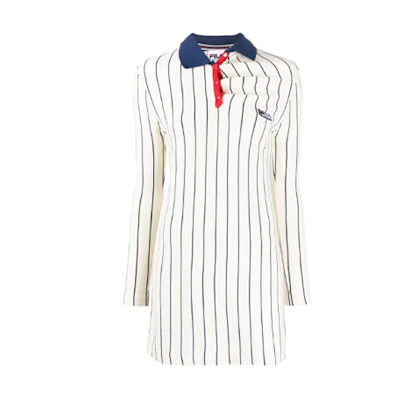 (Women) FILA Striped Irregular Collar Long Sleeve Dress - White F71W225301F-NV