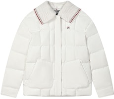 (Women) FILA White Detachable Collar Down Jacket Casual Water-Resistant Coat F11W341915F-IV (Women) FILA White Detachable Collar Down Jacket Casual Water-Resistant Coat F11W341915F-IV