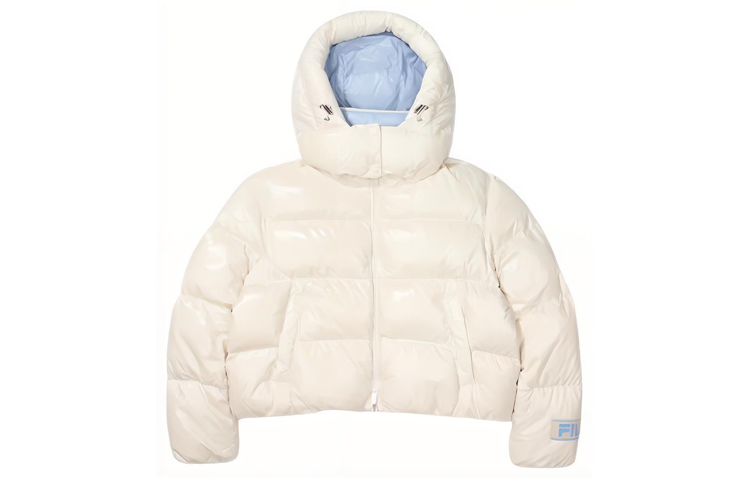 (Women) FILA  White Goose Down Short Puffer Jacket with Detachable Hood. FS2DJF4161F-IVY