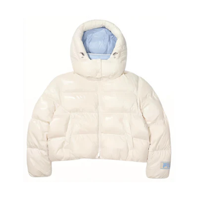 (Women) FILA White Goose Down Short Puffer Jacket with Detachable Hood. FS2DJF4161F-IVY