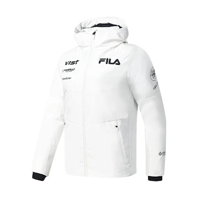 (Women) FILA White Hooded Down Jacket - Logo Print, Warm & Windproof. A11W246909F-WT
