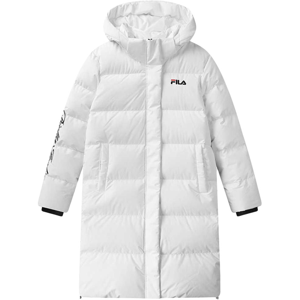 (Women) FILA  White Letter Print Hooded Loose Long Sleeve Down Jacket. F51W048910F-WT