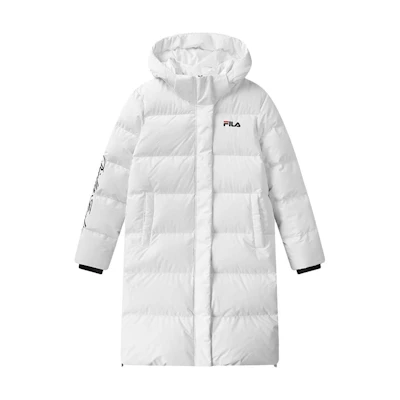 (Women) FILA White Letter Print Hooded Loose Long Sleeve Down Jacket. F51W048910F-WT