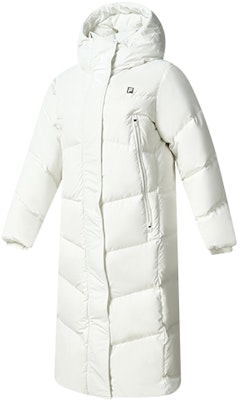 (Women) FILA White Long Down Jacket - Warm, Casual, Loose Fit with Hood. A11W242906F-IV Order (Women) FILA White Long Down Jacket - Warm, Casual, Loose Fit with Hood. A11W242906F-IV