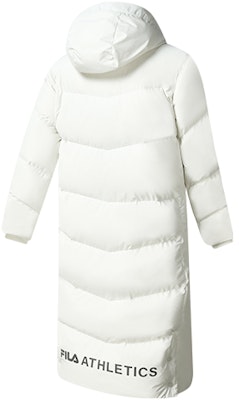(Women) FILA White Long Down Jacket - Warm, Casual, Loose Fit with Hood. A11W242906F-IV Lookbook (Women) FILA White Long Down Jacket - Warm, Casual, Loose Fit with Hood. A11W242906F-IV