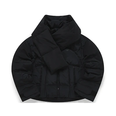 (Women) FILA Winter Black Down Jacket with Detachable Scarf - Casual Athletic Style A11W141918F-BK