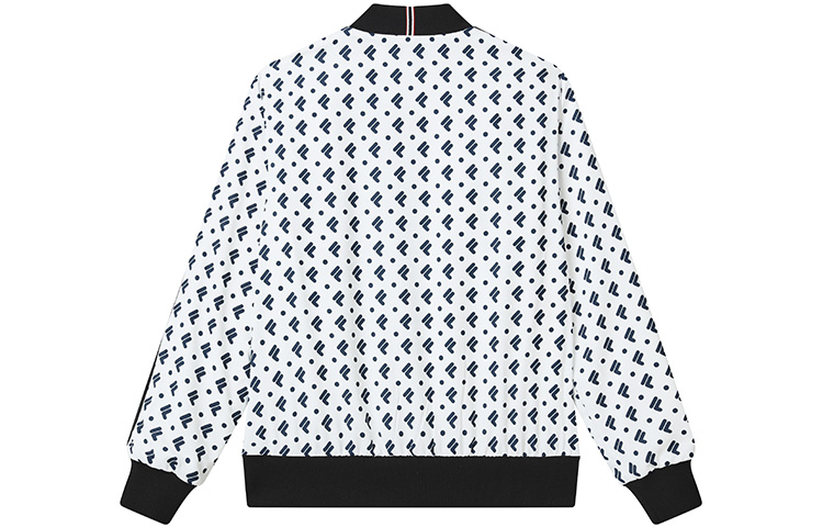 Lookbook (W) FILA Jaket Baseball Kerah Legendaris Warna Biru Full Motif Huruf F11W231702F-NV